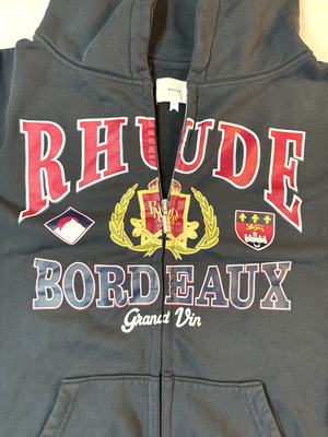 RHUDE Hoodie Mens L Gray Bordeaux Grand Vin Full Zip Graphic