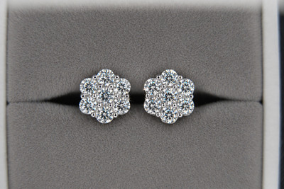 Moissanite Earrings Studs Cluster Flower Set  Real 14k Gold Over 925 Silver Iced