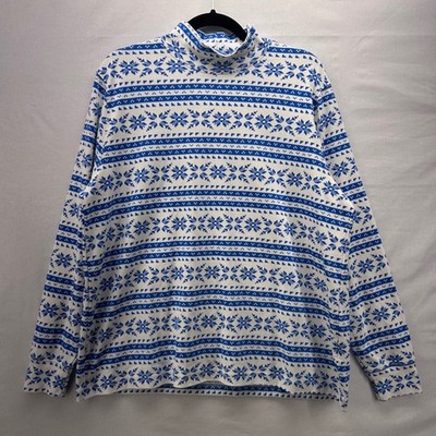 Lands End Womans Mock Neck Size XL Fair Isle Nordic Snowflakes 