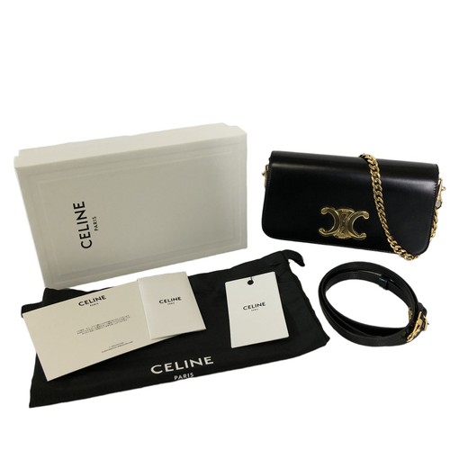 CELINE Triomphe Chain Shoulder Bag Multi Pochette 10L973GCH Black Auth 11486349