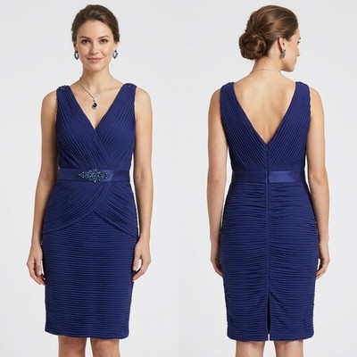 Veni Infantino pleated style jewel midnight blue detail wedding midi dress 16