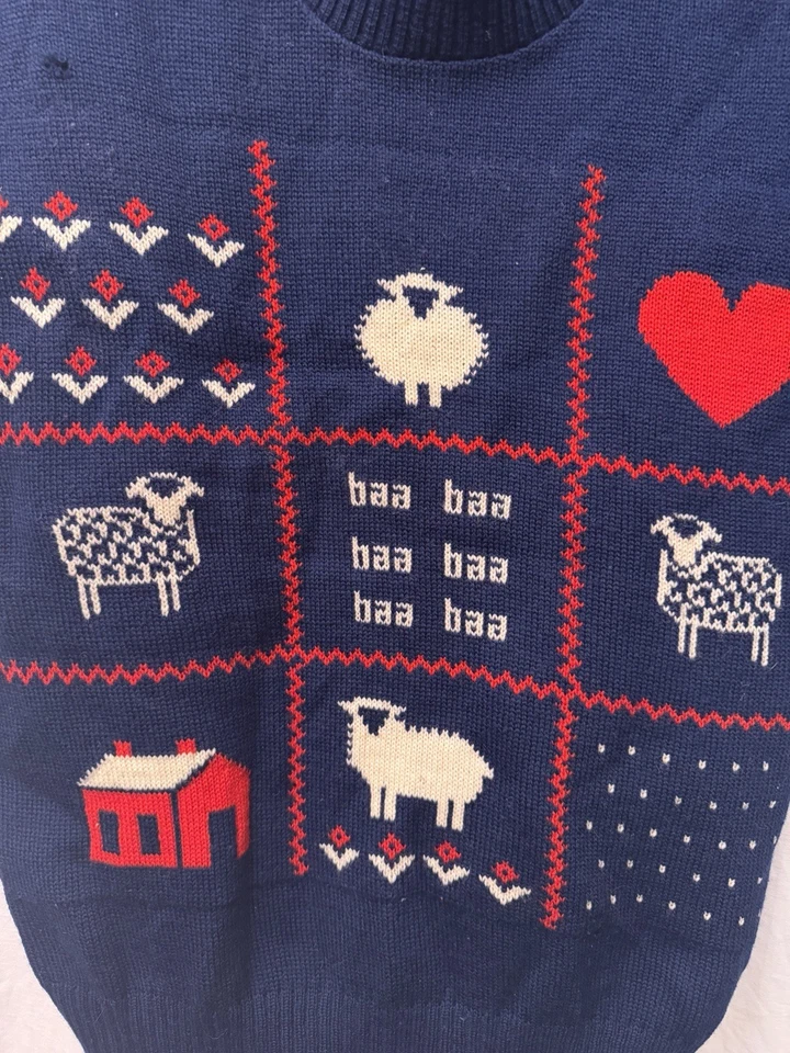 Vintage 80s Pendleton Navy Tic Tac Toe Baa Baa Baa Sheep Wool Sweater Vest - L - Image 4 of 4