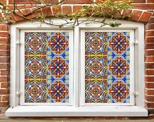 3D Square Pattern A300 Window Film Print Sticker Cling Stained Glass UV Amy