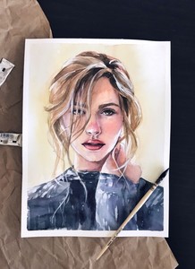 Details About Watercolor Painting Pretty Girl Lady Portrait Print Blond Hair Beautiful Girl