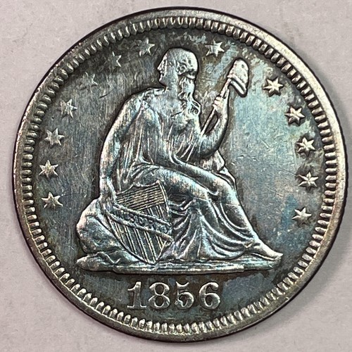 1856 Seated Liberty Quarter Almost Uncirculated AU Coin, Cleaning #19907