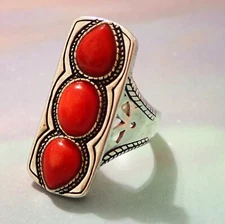 Size 11 Silpada Deep Sea Triple Red Coral Ring T4 Sterling Silver Rope Trim 13.9