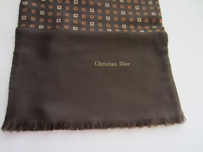 Vintage Christian Dior Silk / Wool Reversible Long Scarf (Brown