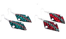 Tibetan Big Earrings 925 Silver Plated Multi Gemstone 2 Pairs Handmade Jewelry
