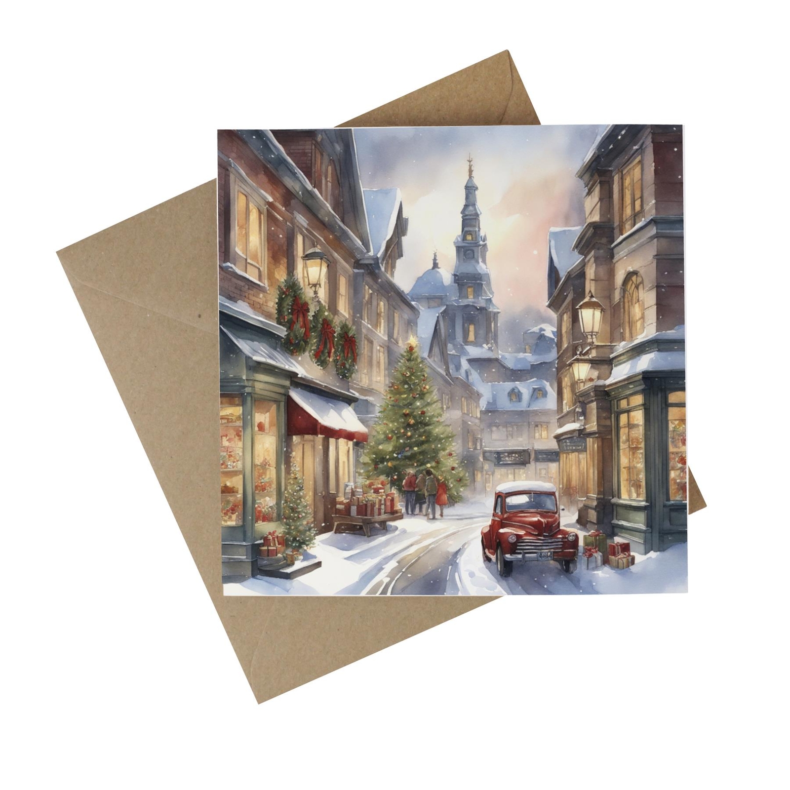 Christmas Shopping Street Recycled Paper Cards - Eco Greetings Cards 5 Pack
