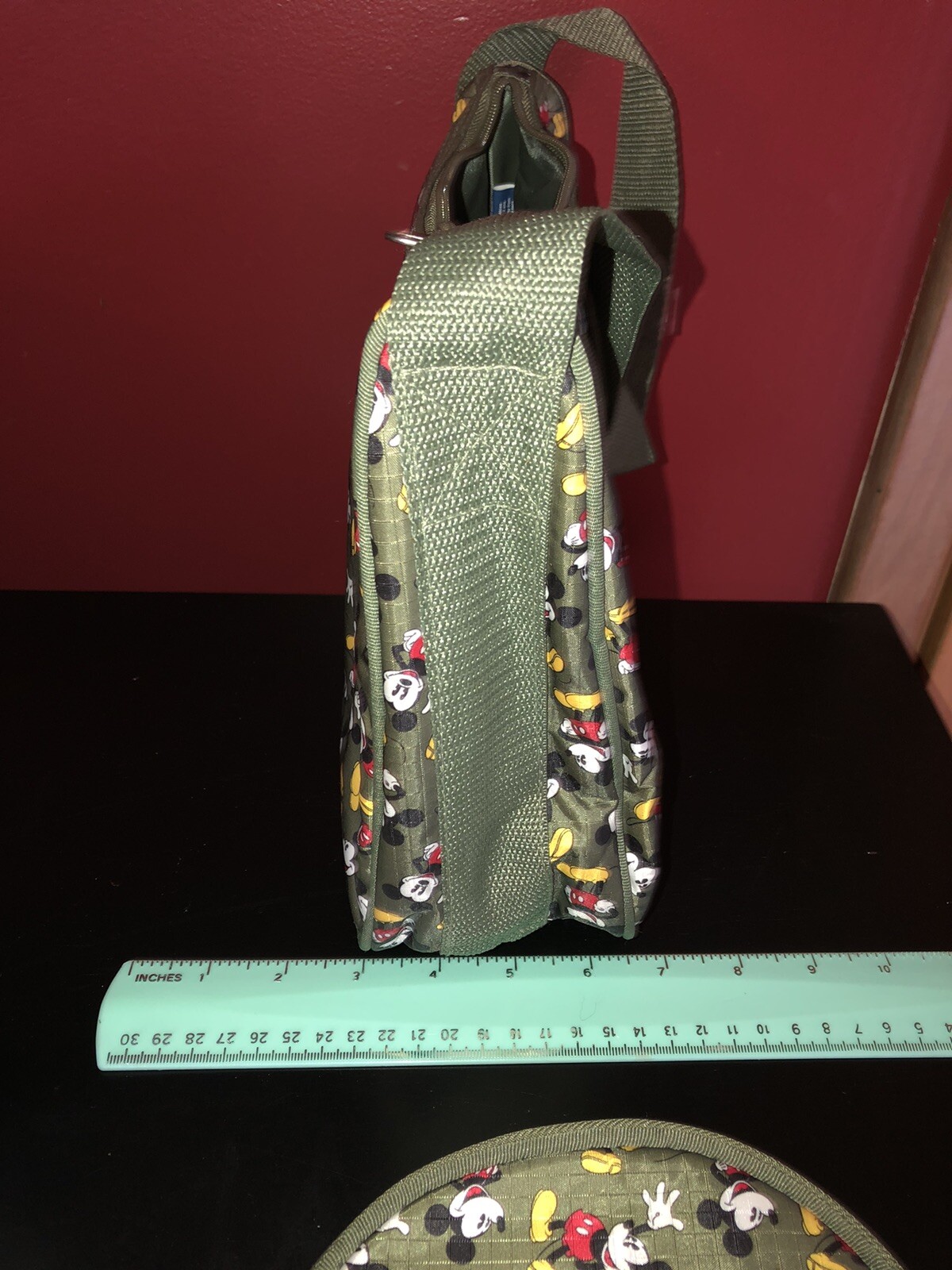 NWOT Disney Mickey Mouse Vinyl Zip Shoulder Bag Olive Green & Coin Purse Lunch