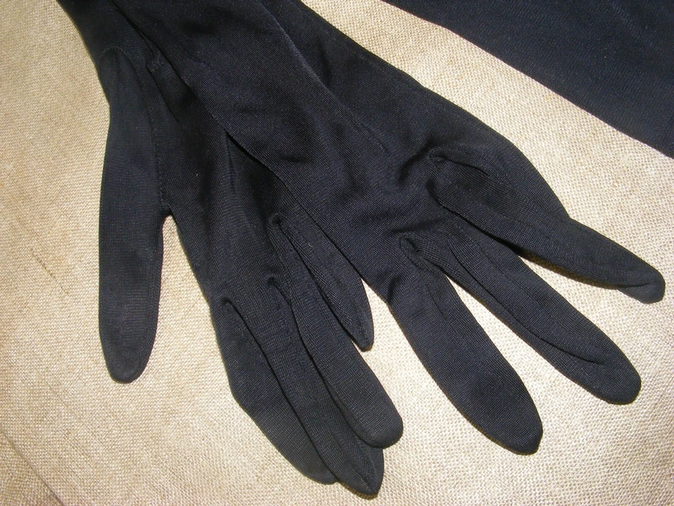 Guantes negros eduardianos ropa formal de noche ópera longitud brazo superior botón muñeca Foto 4 de 4
