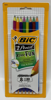 Bic Xtra-Fun #2 HB Pencils Break Resistant Lead With Erasers Pack of 8 NOS