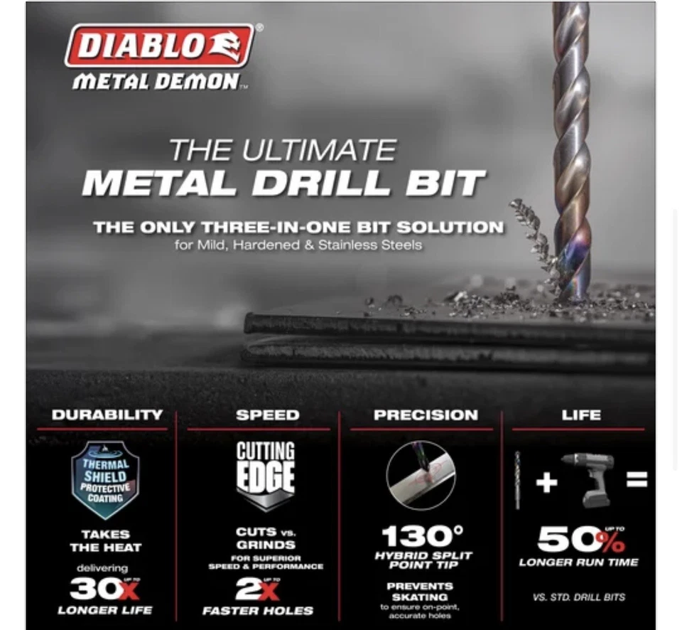 Набор из 29 металлических сверл Diablo Demon™ для мягкой, закаленной и нержавеющей стали - Изображение 2 из 4