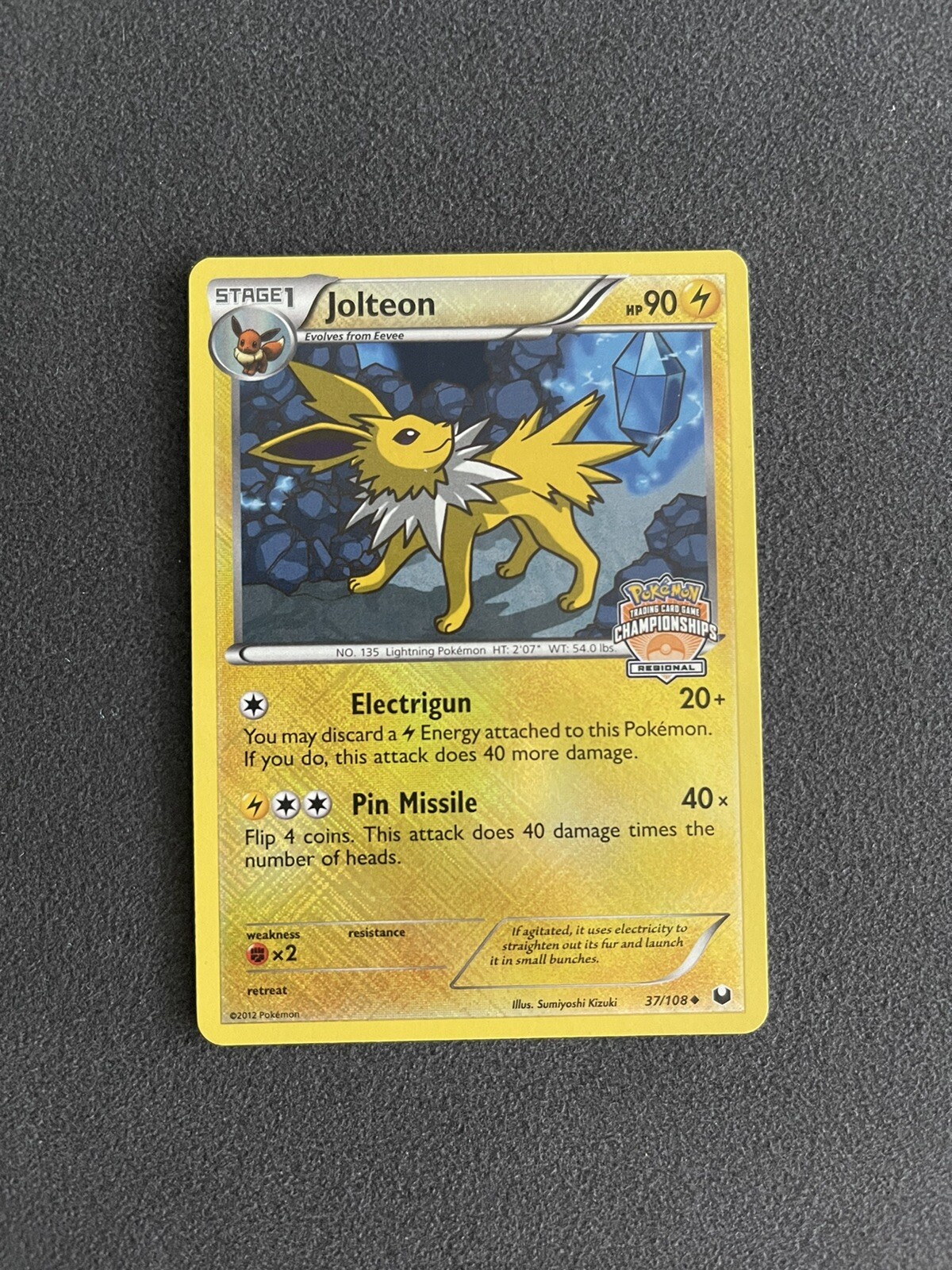 Pokemon Trading Card Game Jolteon 37/108 Regional Champion Crosshatch Promo NM