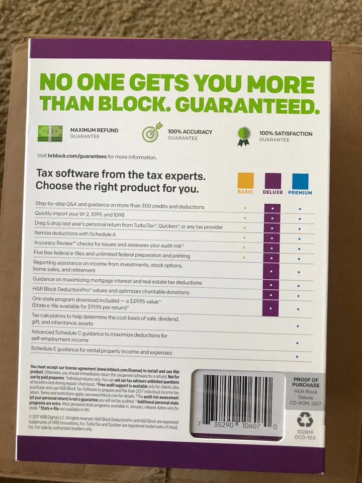 New sealed CD in Case 2017 H&R Block DELUXE Federal and State - Image 2 of 2