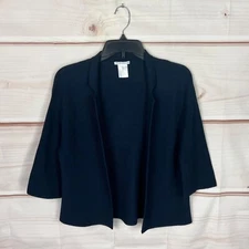 Hubert Gasser Sweater Women L Blue 3/4 Sleeve Cardigan Shawl Collar Cotton Solid