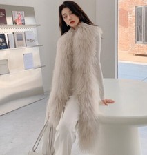 Women Real Mongolian Lamb Fur Scarf Shawl Double Side Lamb Neckerchief Wraps