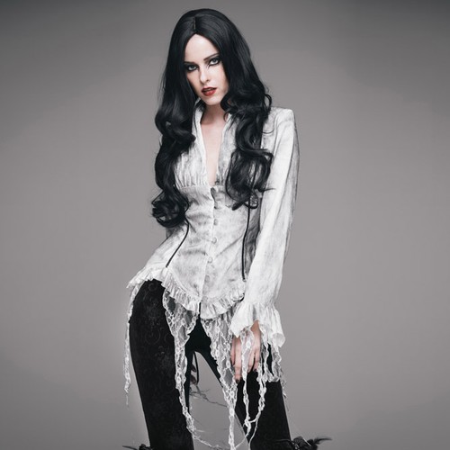 Blusa para mujer gótica blanca retro victoriana camisa de encaje manga larga torso - Imagen 4 de 8