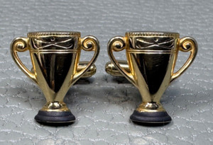 Authentic Vintage Hockey Trophy Loving CupYellow Gold Plated Cuff Links by Anson