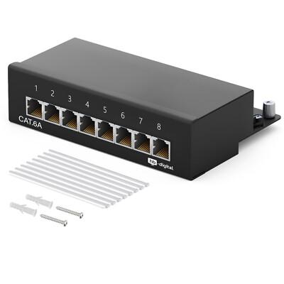 Patchfeld Patchpanel Cat6a Aufputz 8 Port RJ45 geschirmt Desktop 10 GB Profi LAN