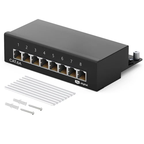 Patchfeld Patchpanel Cat6a Aufputz 8 Port RJ45 geschirmt Desktop 10 GB Profi LAN