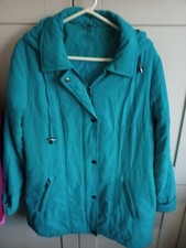 Ladies Finesse Aqua Hooded Zip & Poppers Coat Bust 44" Length 31" Uk 16