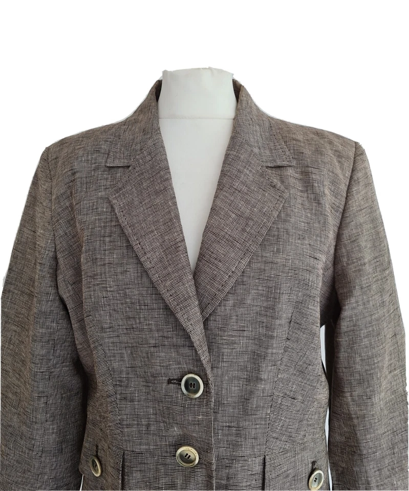 Paul Costelloe Dressage Womens Choc/Cream Herringbone Linen Blazer. Size UK 14. - Image 4 of 4