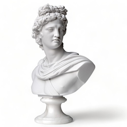 Bust Of Apollo Belvedere Sculpture Table IN Marble And Base IN Alabaster H 30cm - Picture 5 of 6