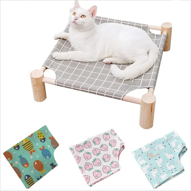 Ropa de cama para gatos al aire libre - Cama elevada de madera para gatos con lona transpirable Foto 2 de 4