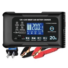 12V/20-Amp and 24V/10-Amp Car Battery Charger, Smart Lithium LIFEPO4,Lead Aci...