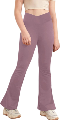 Girl'S Leggings Cross High Waisted Flare Pants Yoga Bootcut Pants Solid Color Fu