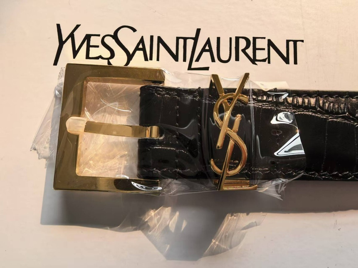 ヒ*ナ様 SAINT LAURENT メタリックベルト ゴールド/ブラック Saint Laurent Gold YSL Logo Genuine Calfskin Black Leather
