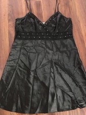Vtg Flora Nikrooz Black Slip Chemise Nightgown Sequins Size M Medium