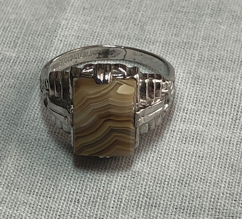 Vintage Uncas Sterling Silver ring, agate, size 5.5 or 6 - Picture 2 of 7