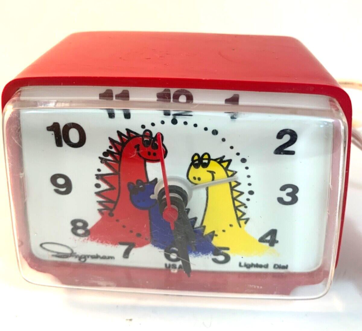 Vintage Ingraham Toastmaster Dinosaur Alarm Clock with Lighted Red Dial USA  -image