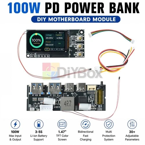 100W Bidirectional Fast Charge Power Bank Module TFT Color Display Motherboard