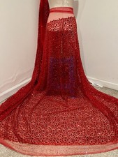Red Beaded Sequins Embroidery Bridal Lace Fabric 50 Width Sold By Yard