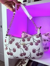 Coach White Pink Cherry Print Small Crescent ...