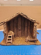 Rustic Nativity Stable Wood Bark 11" Tall Christmas Holiday Decor Made China