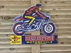 VINTAGE DUCATI MOTORCYCLE PORCELAIN ENAMEL SIGN 30 X 26 INCHES*