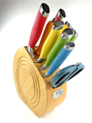 RARE Vintage Fiesta Fiestaware Color Palette 9 Piece Knife Set w/ Storage Block