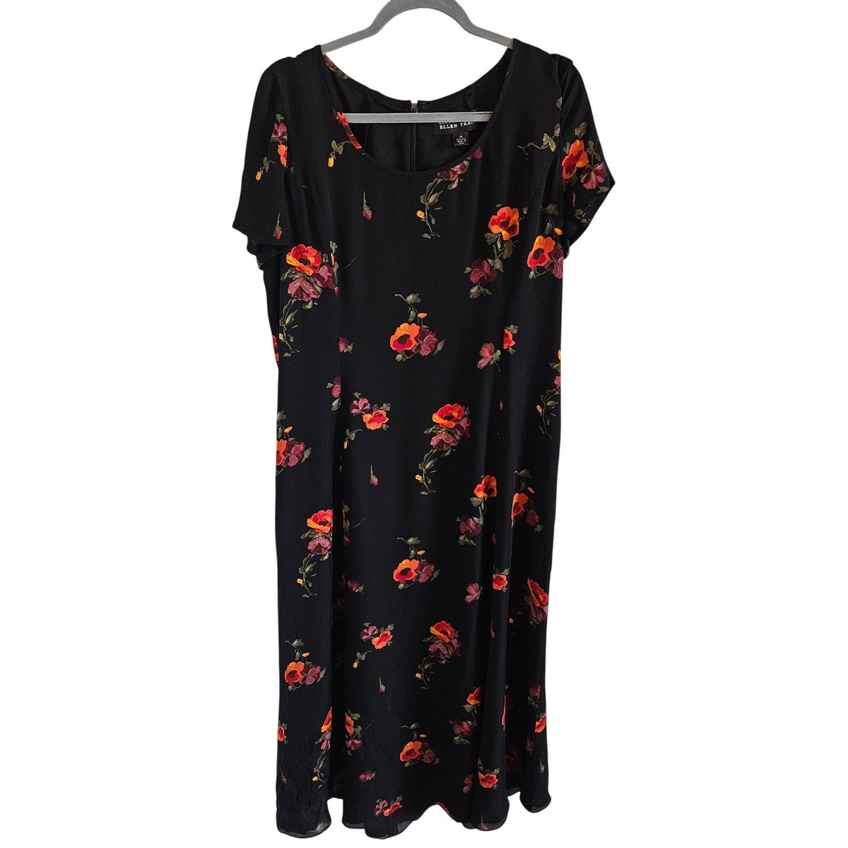 Linda Allard Ellen Tracy Black 100% Silk Floral Maxi Dress Women