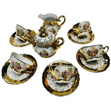 12pc Veritable Courting Tea Sugar Creamer Cups Saucer Porcelaine Italy 24k Gold