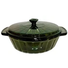 Vtg 80s - 90s Anchor Hocking Ribbed 2 Qt Casserole Dish with Sunburst Lid