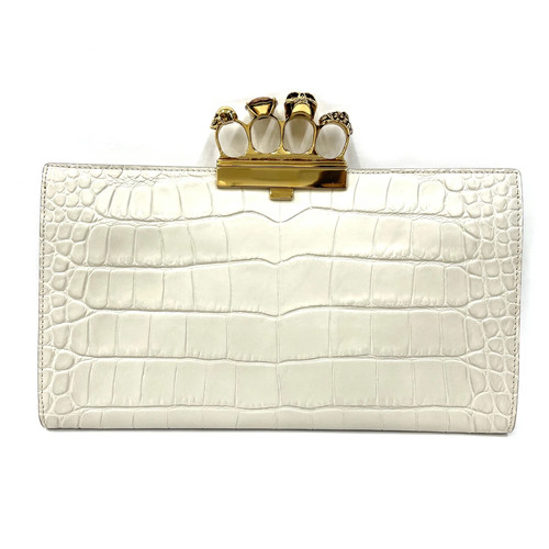 Alexander McQueen Skull Clutch Bag White Gold Hardware Second Bag