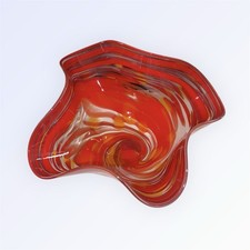 James Hayes Signed Hand Blown Studio Art Wavy Glass Bowl Dish Red/Yellow Swirl