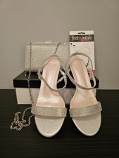 David's Bridal - Silver Sparkly Wedding/Formal Shoes and Matching Handbag Size 9