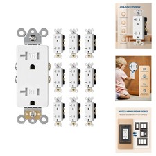 10 Pk 20A Duplex Receptacle Tamper Resistant Wall Outlet 125V Self-Ground White