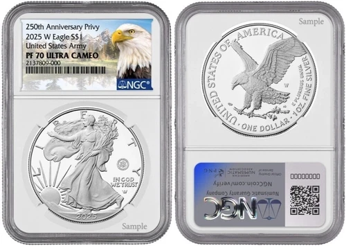 2025-W Proof $1 250th  US Army Privy Silver Eagle NGC PF70   Presale!