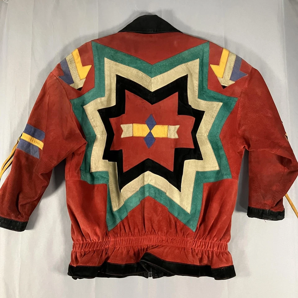 Scully замшевая кожаная куртка женщин 8 красный многоцветный Western Aztec молнии геометрический - Изображение 4 из 4